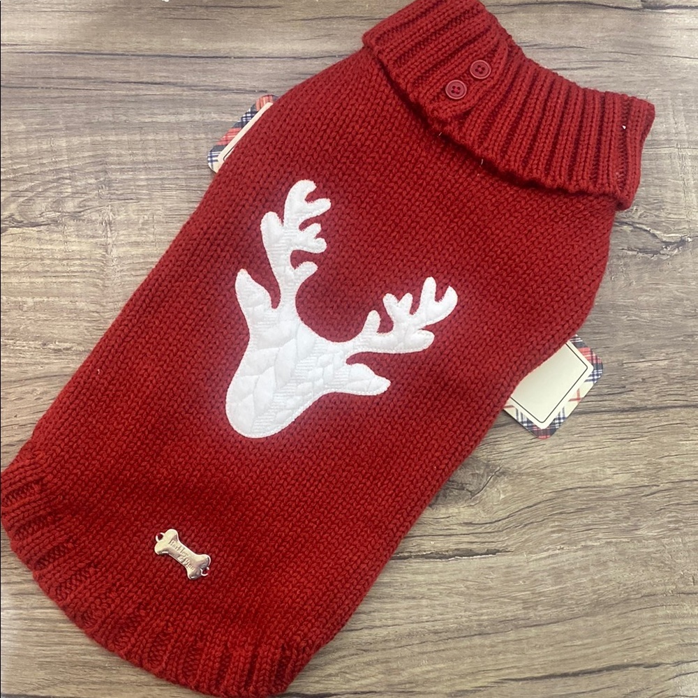 Barkley & Finn Red Dog Sweater with White Reindeer Design